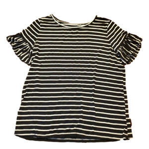 Black & white striped ruffle sleeve short sleeve top Small